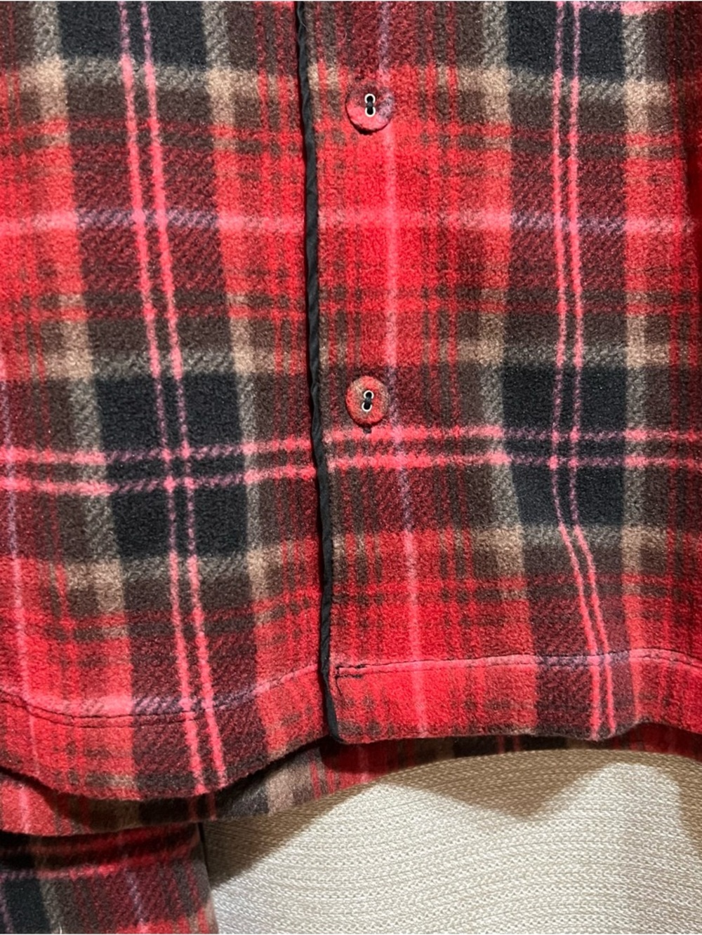 SKIMS Fleece Sleep Set in Red Plaid - 2 Piece Button Down & Pants Set Size Small - Picture 5 of 15